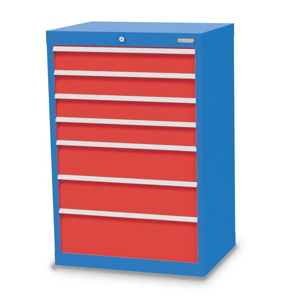 Bedrunka+Hirth Schubladenschrank Profi, Schubladen 4x100 + 2x150 + 1x200 mm, HxBxT 1.019 x 680 x 500 mm, lichtblau/verkehrsrot