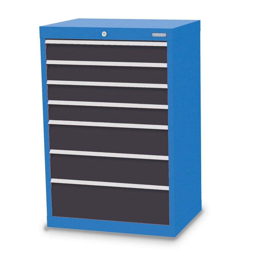Bedrunka+Hirth Schubladenschrank Profi, Schubladen 4x100 + 2x150 + 1x200 mm, HxBxT 1.019 x 680 x 500 mm, lichtblau/anthrazitgrau