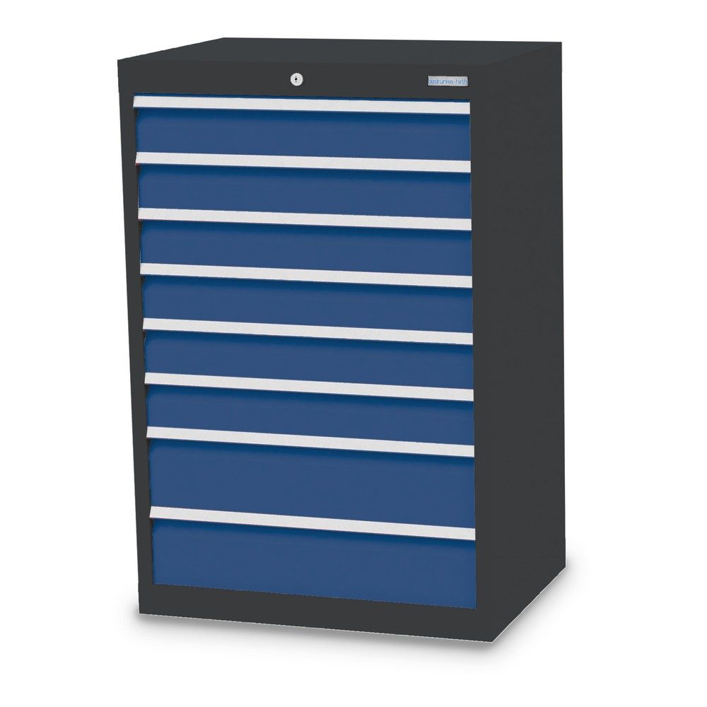 Bedrunka+Hirth Schubladenschrank Profi, Schubladen 6x100 + 2x150 mm, HxBxT 1.019 x 680 x 500 mm, anthrazitgrau/enzianblau
