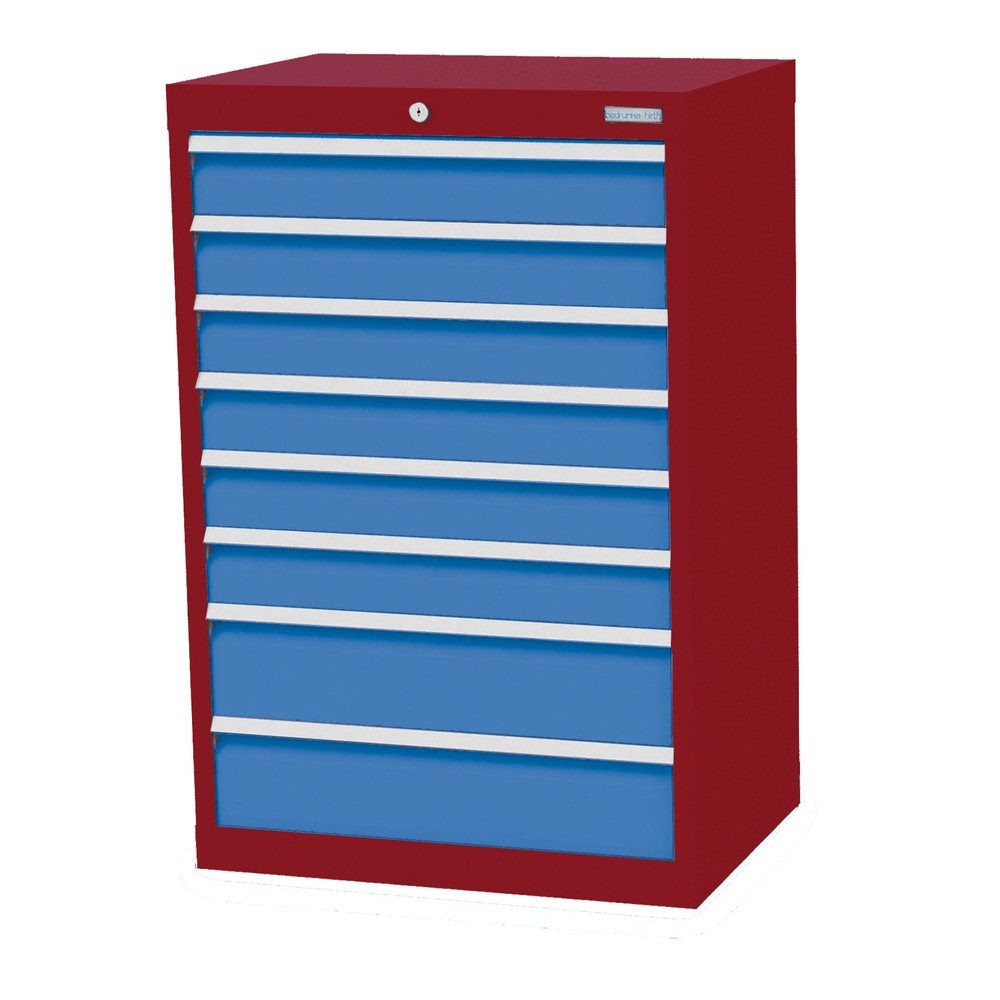 Bedrunka+Hirth Schubladenschrank Profi, Schubladen 6x100 + 2x150 mm, HxBxT 1.019 x 680 x 500 mm, rubinrot/lichtblau