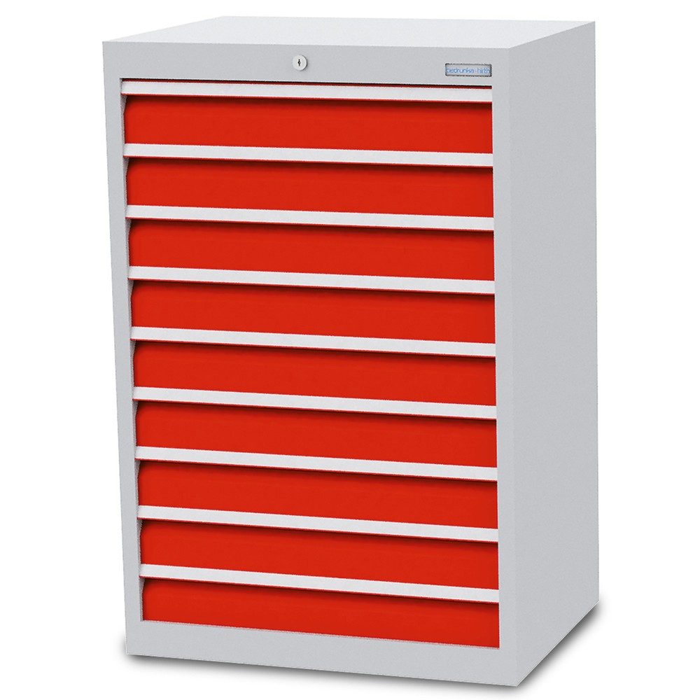 Bedrunka+Hirth Schubladenschrank Profi, Schubladen 9x100 mm, HxBxT 1.019 x 680 x 500 mm, lichtgrau/verkehrsrot