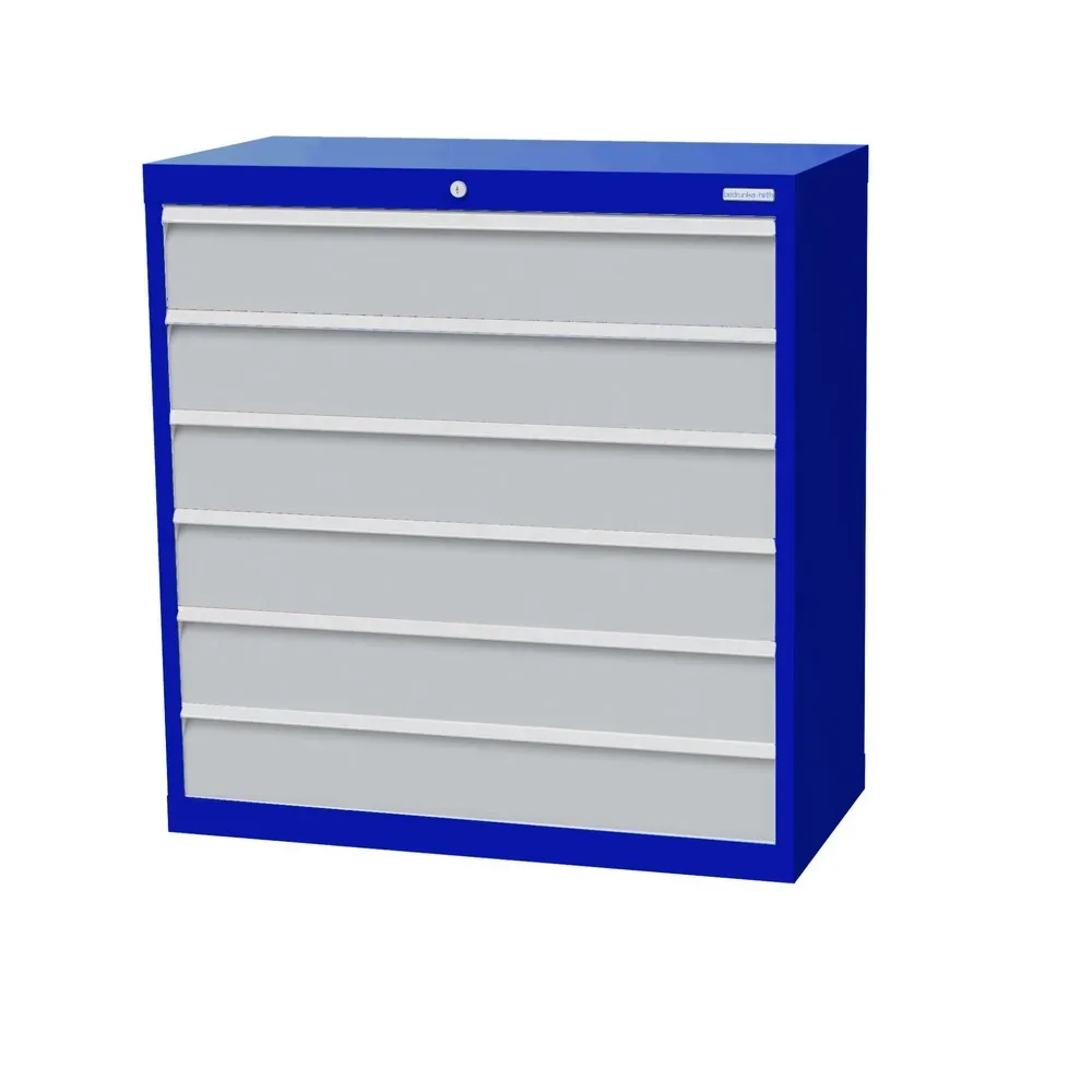 Bedrunka+Hirth Schubladenschrank Profi, Schubladen 6x150 mm, HxBxT 1.019 x 980 x 500 mm, enzianblau/lichtgrau