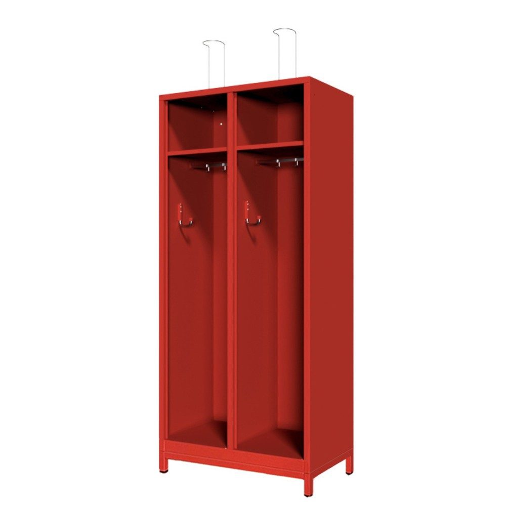 PAVOY Feuerwehrschrank mit Edelstahl-Helmhalter, Untergestell, 2tlg., AB 400, offenes Ablagefach