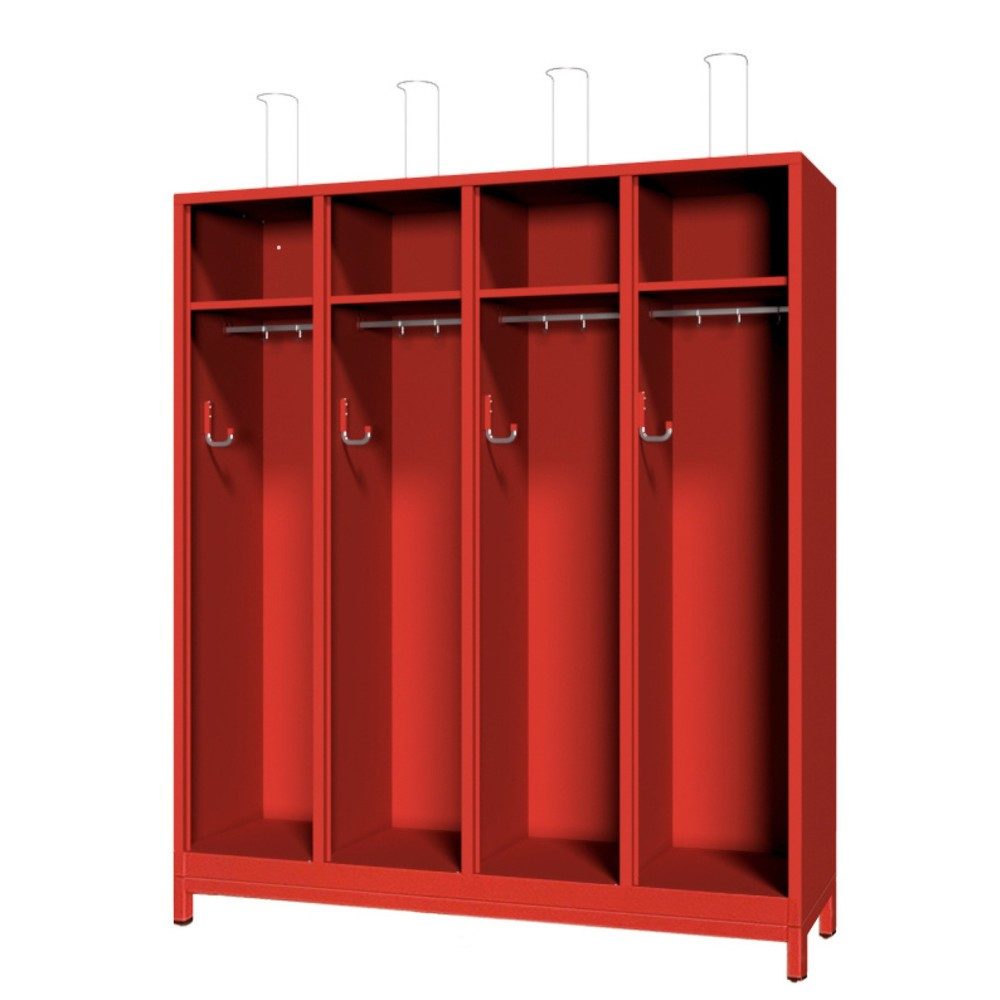 PAVOY Feuerwehrschrank mit Edelstahl-Helmhalter, Untergestell, 4tlg., AB 400, offenes Ablagefach