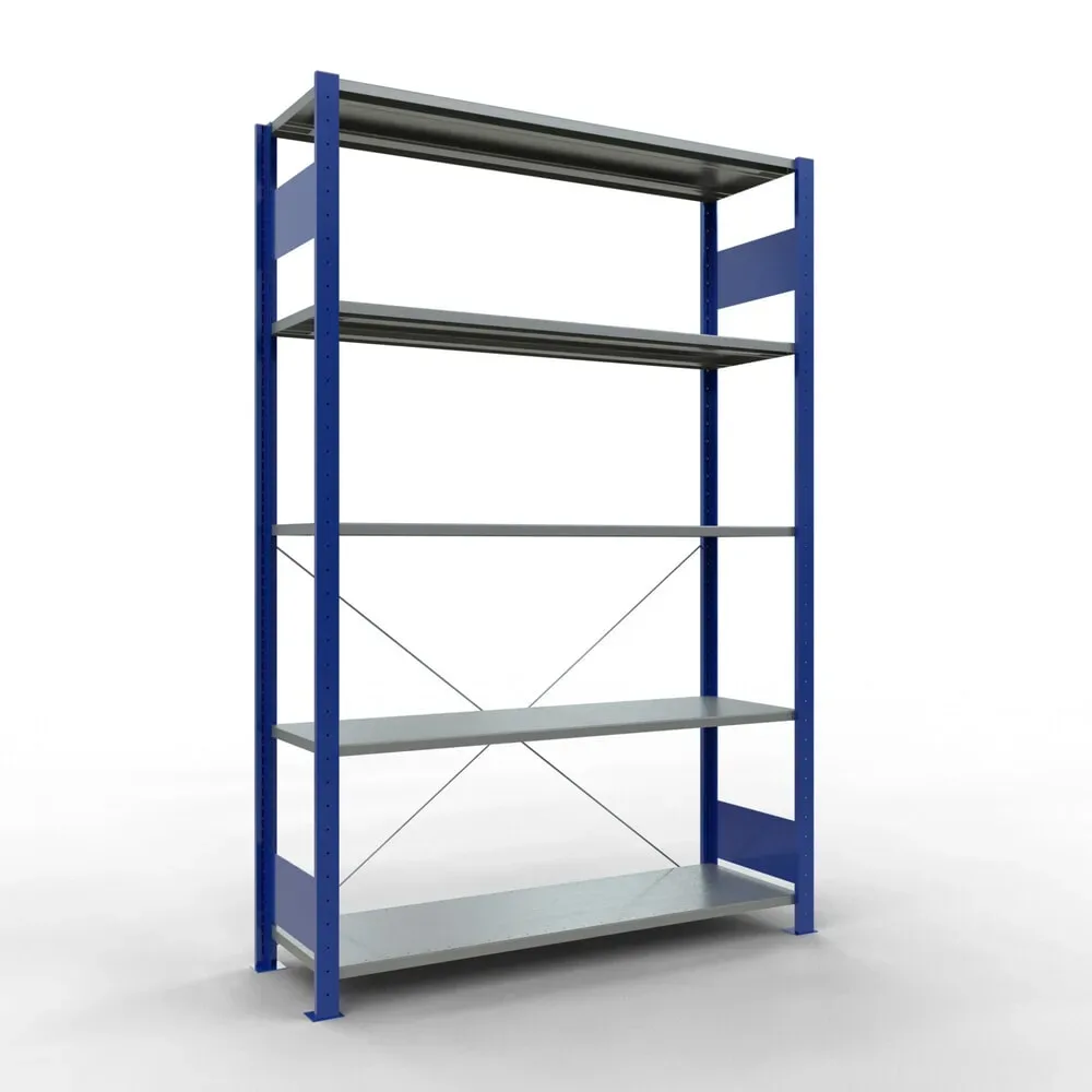 SCHULTE Fachbodenregal enzianblau/verzinkt mit 5 Stahlblechböden, Fachlast 150 kg, HxBxT 2.000 x 1.360 x 436 mm