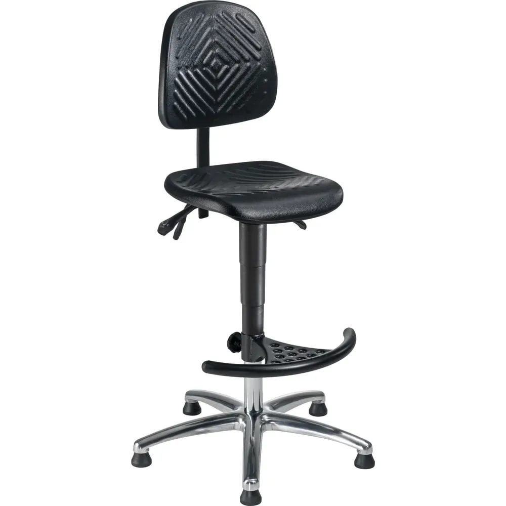 meychair Arbeitsdrehstuhl High-Level, Sitzhöhe 580-830 mm, Stahlbasis verchromt, Bodengleiter, Fussstütze