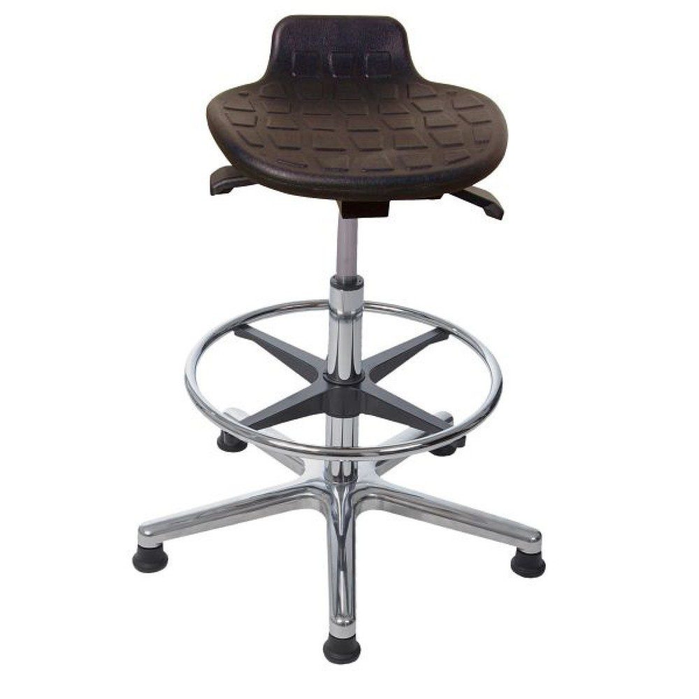 HEMMDAL Hocker Komfort, PU-Sitz, Sitzhöhe 510-770 mm, Aluminiumbasis, Bodengleiter, Fussring