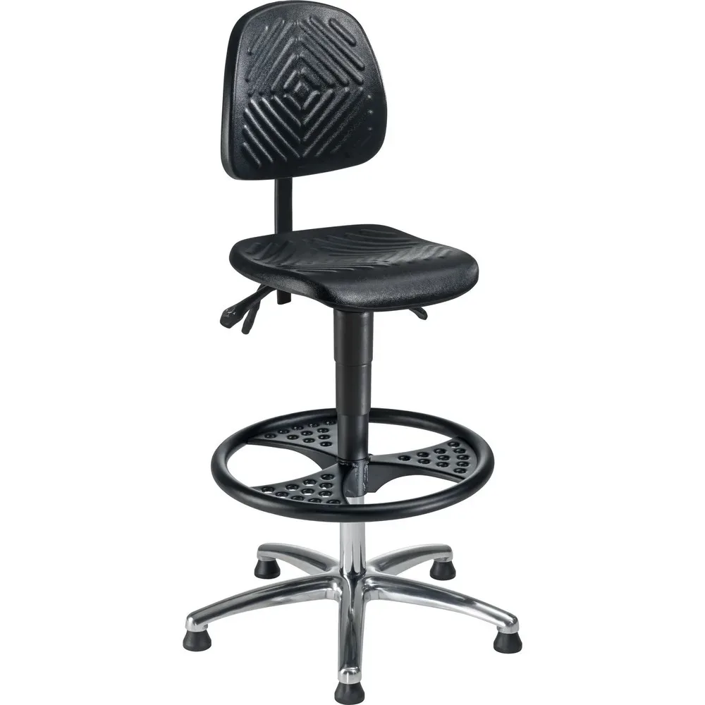 meychair Arbeitsdrehstuhl High-Level, Sitzhöhe 580-830 mm, Stahlbasis verchromt, Bodengleiter, Fussring