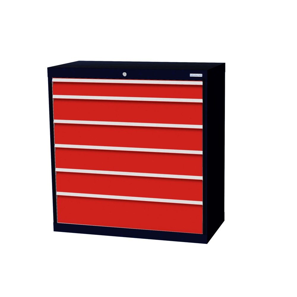 Bedrunka+Hirth Schubladenschrank Profi, Schubladen 1x100 + 4x150 + 1x200 mm, HxBxT 1.019 x 980 x 500 mm, anthrazitgrau/verkehrsrot