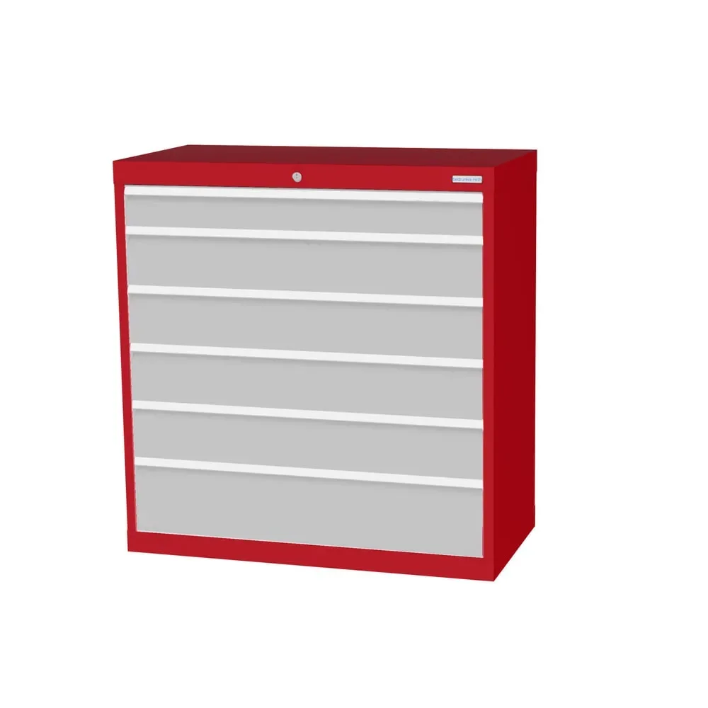 Bedrunka+Hirth Schubladenschrank Profi, Schubladen 1x100 + 4x150 + 1x200 mm, HxBxT 1.019 x 980 x 500 mm, rubinrot/lichtgrau