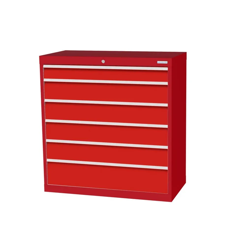Bedrunka+Hirth Schubladenschrank Profi, Schubladen 1x100 + 4x150 + 1x200 mm, HxBxT 1.019 x 980 x 500 mm, rubinrot/verkehrsrot