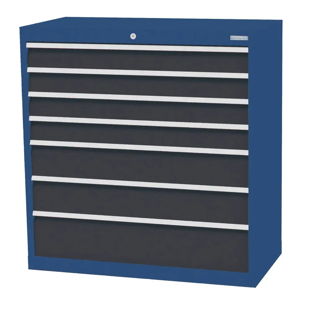 Bedrunka+Hirth Schubladenschrank Profi, Schubladen 4x100 + 2x150 + 1x200 mm, HxBxT 1.019 x 980 x 500 mm, enzianblau/anthrazitgrau