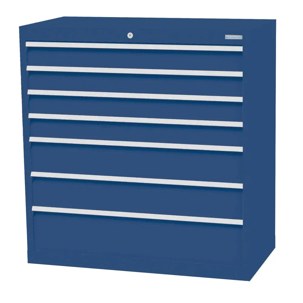 Bedrunka+Hirth Schubladenschrank Profi, Schubladen 4x100 + 2x150 + 1x200 mm, HxBxT 1.019 x 980 x 500 mm, enzianblau/enzianblau