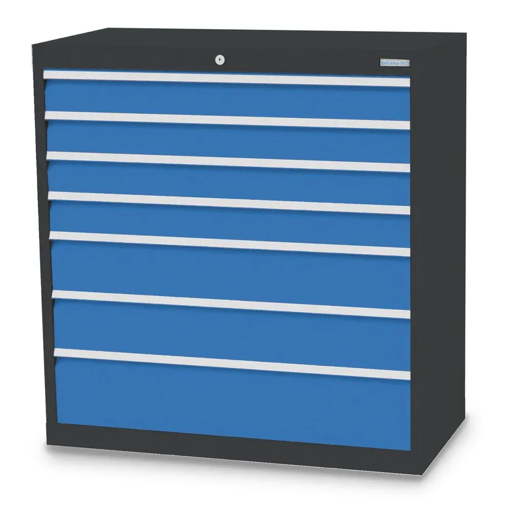 Bedrunka+Hirth Schubladenschrank Profi, Schubladen 4x100 + 2x150 + 1x200 mm, HxBxT 1.019 x 980 x 500 mm, anthrazitgrau/lichtblau