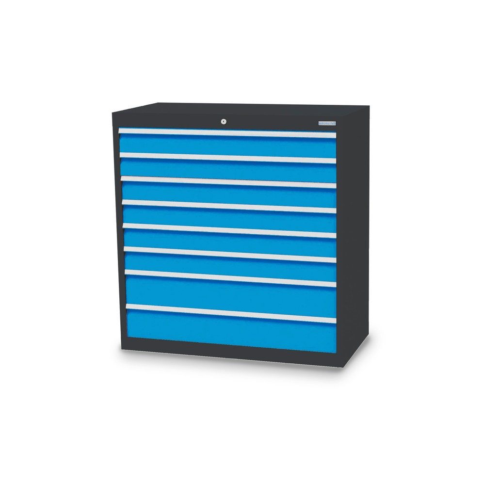 Bedrunka+Hirth Schubladenschrank Profi, Schubladen 6x100 + 2x150 mm, HxBxT 1.019 x 980 x 500 mm, anthrazitgrau/lichtblau