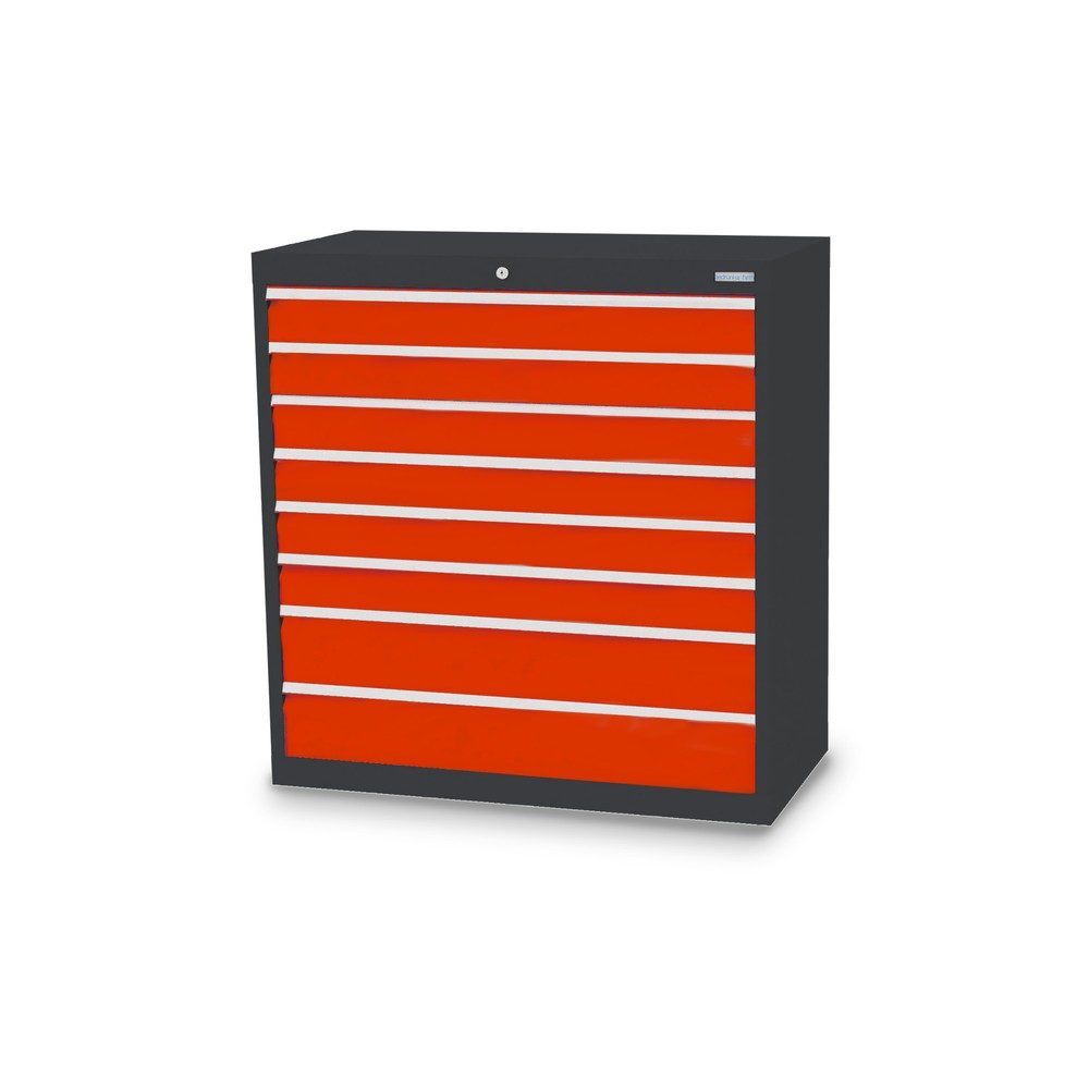 Bedrunka+Hirth Schubladenschrank Profi, Schubladen 6x100 + 2x150 mm, HxBxT 1.019 x 980 x 500 mm, anthrazitgrau/verkehrsrot