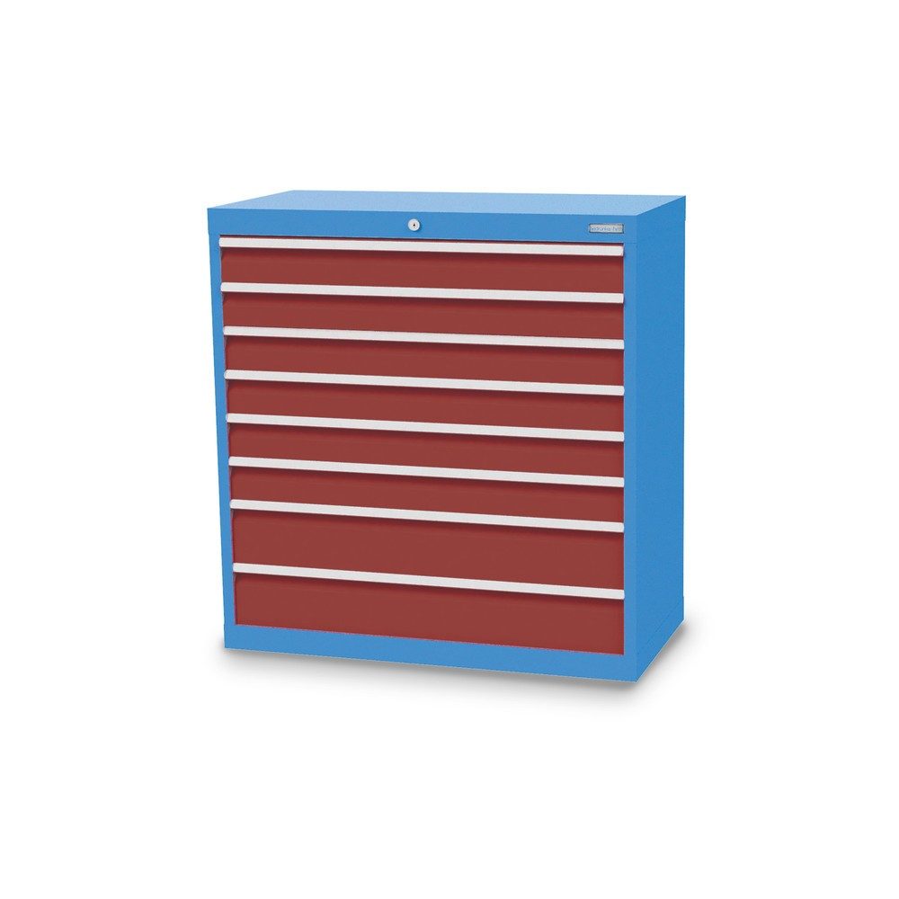 Bedrunka+Hirth Schubladenschrank Profi, Schubladen 6x100 + 2x150 mm, HxBxT 1.019 x 980 x 500 mm, lichtblau/rubinrot
