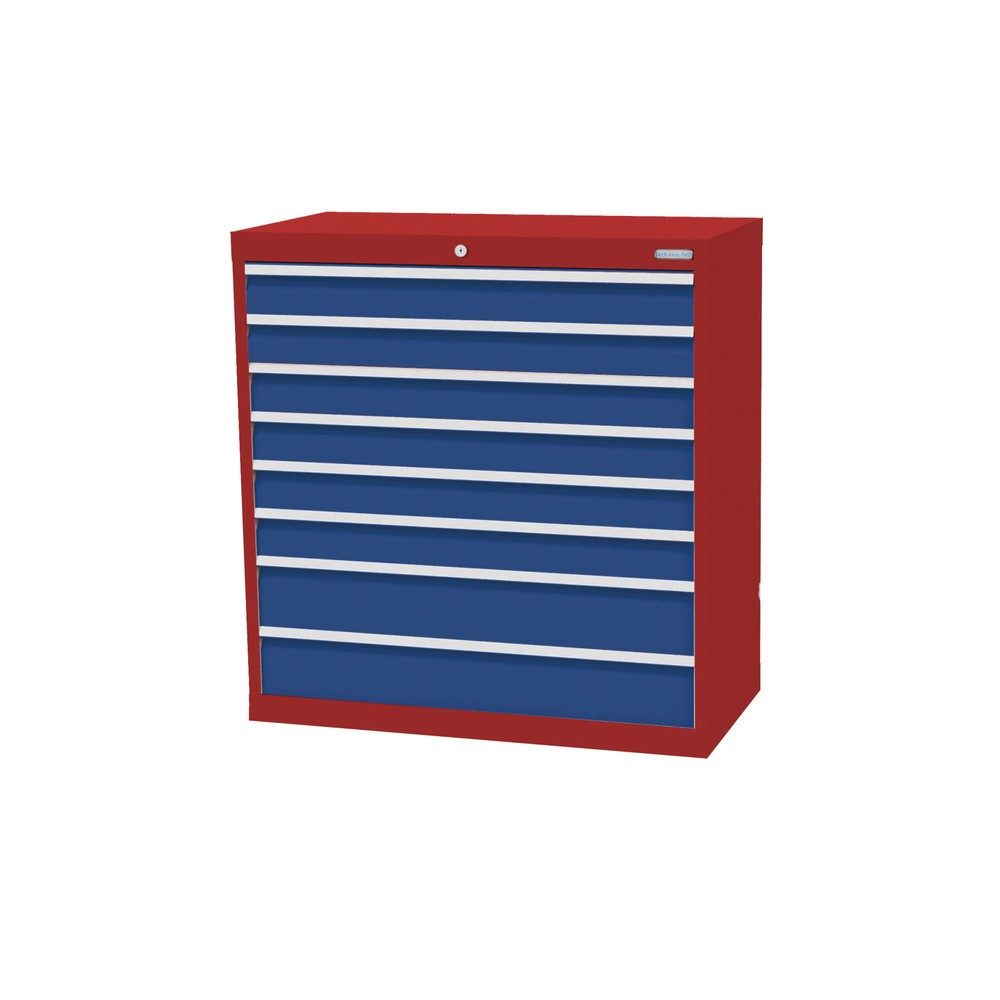 Bedrunka+Hirth Schubladenschrank Profi, Schubladen 6x100 + 2x150 mm, HxBxT 1.019 x 980 x 500 mm, rubinrot/enzianblau