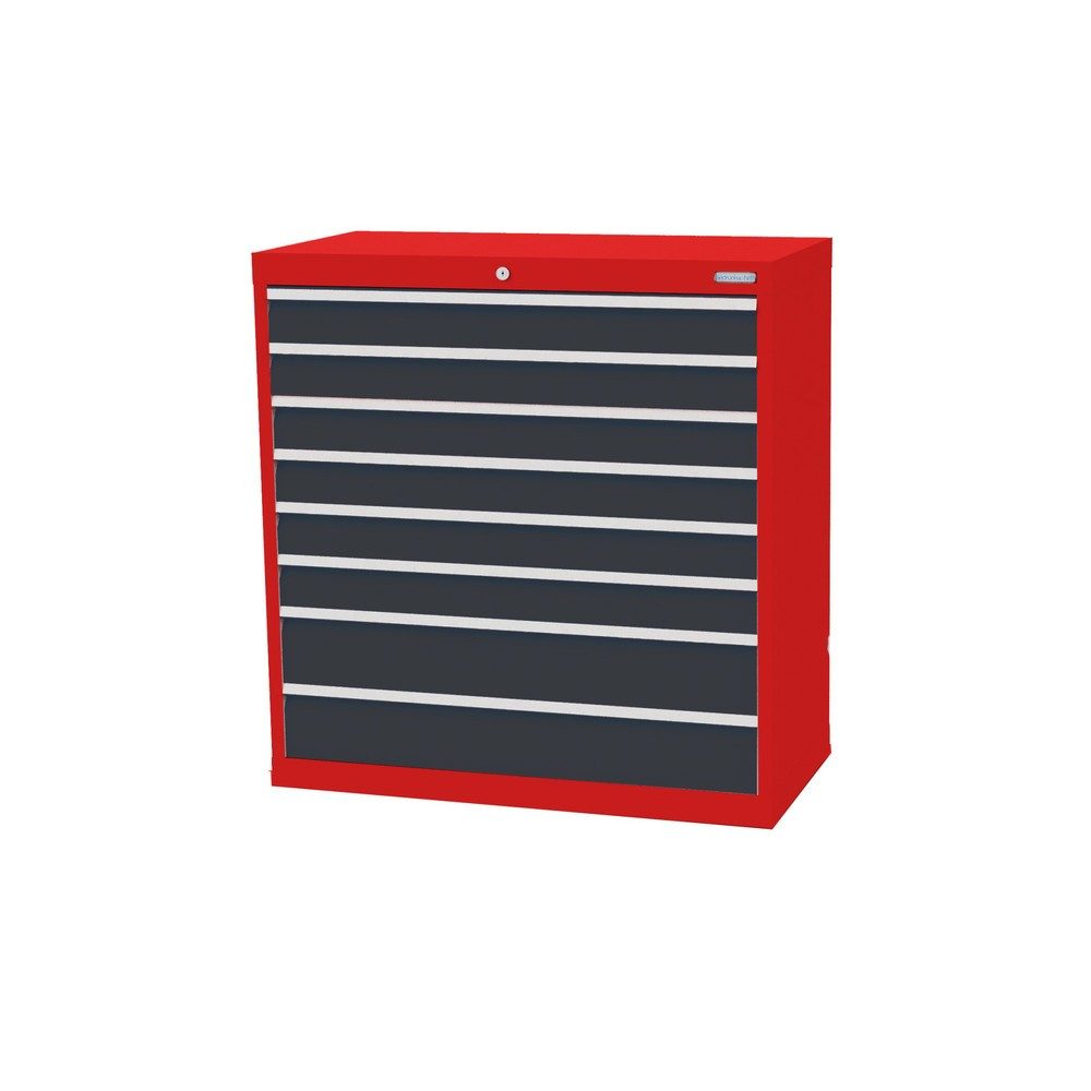 Bedrunka+Hirth Schubladenschrank Profi, Schubladen 6x100 + 2x150 mm, HxBxT 1.019 x 980 x 500 mm, verkehrsrot/anthrazitgrau
