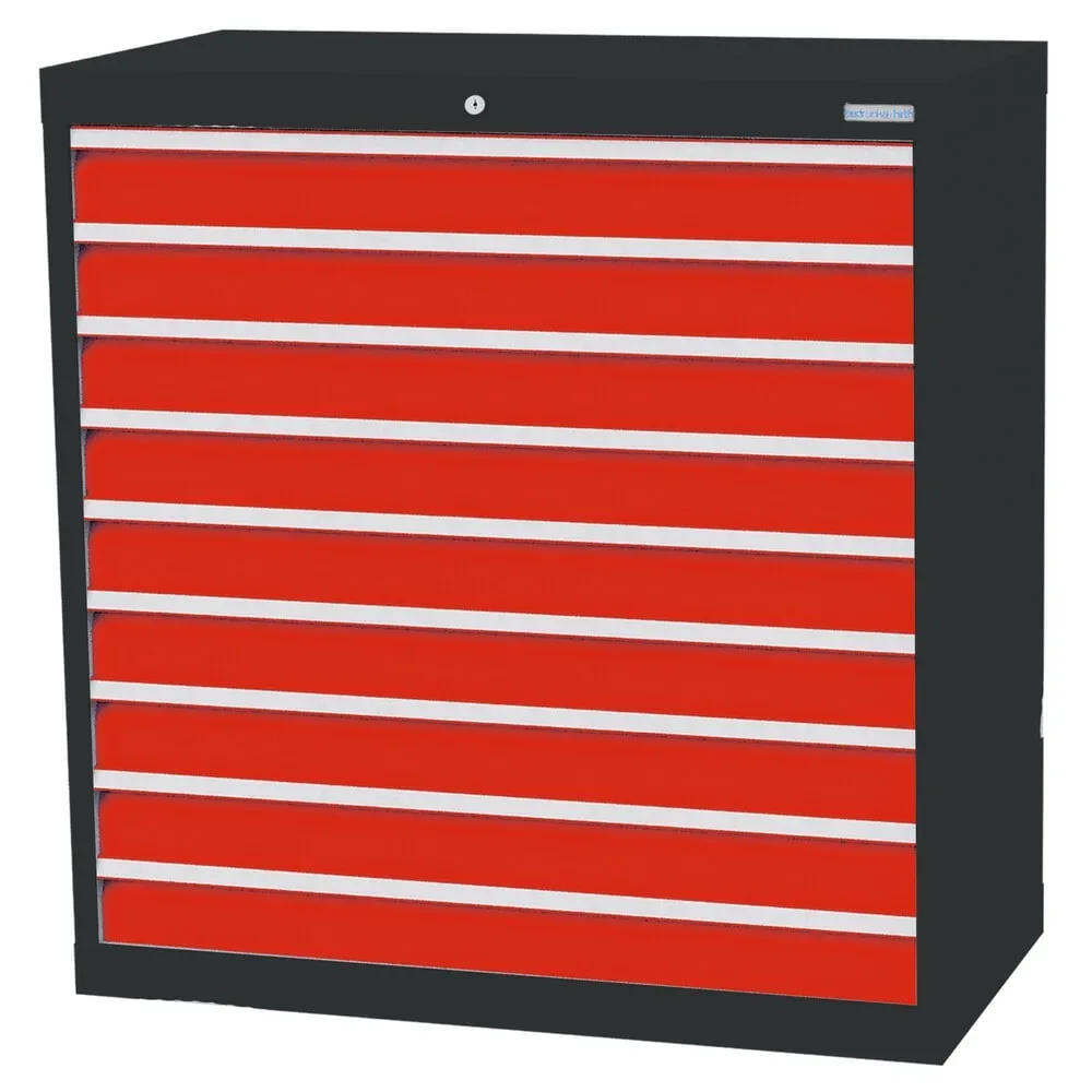 Bedrunka+Hirth Schubladenschrank Profi, Schubladen 9x100 mm, HxBxT 1.019 x 980 x 500 mm, anthrazitgrau/verkehrsrot