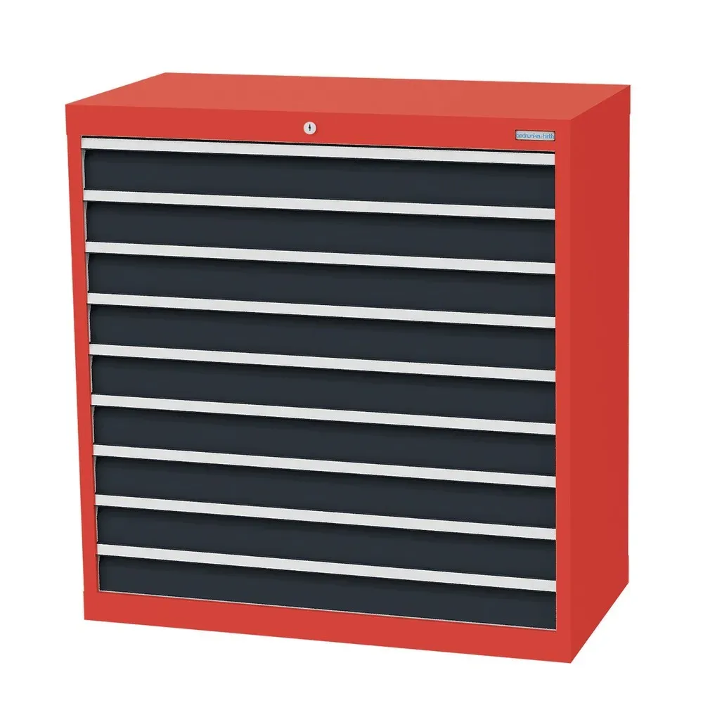 Bedrunka+Hirth Schubladenschrank Profi, Schubladen 9x100 mm, HxBxT 1.019 x 980 x 500 mm, verkehrsrot/anthrazitgrau