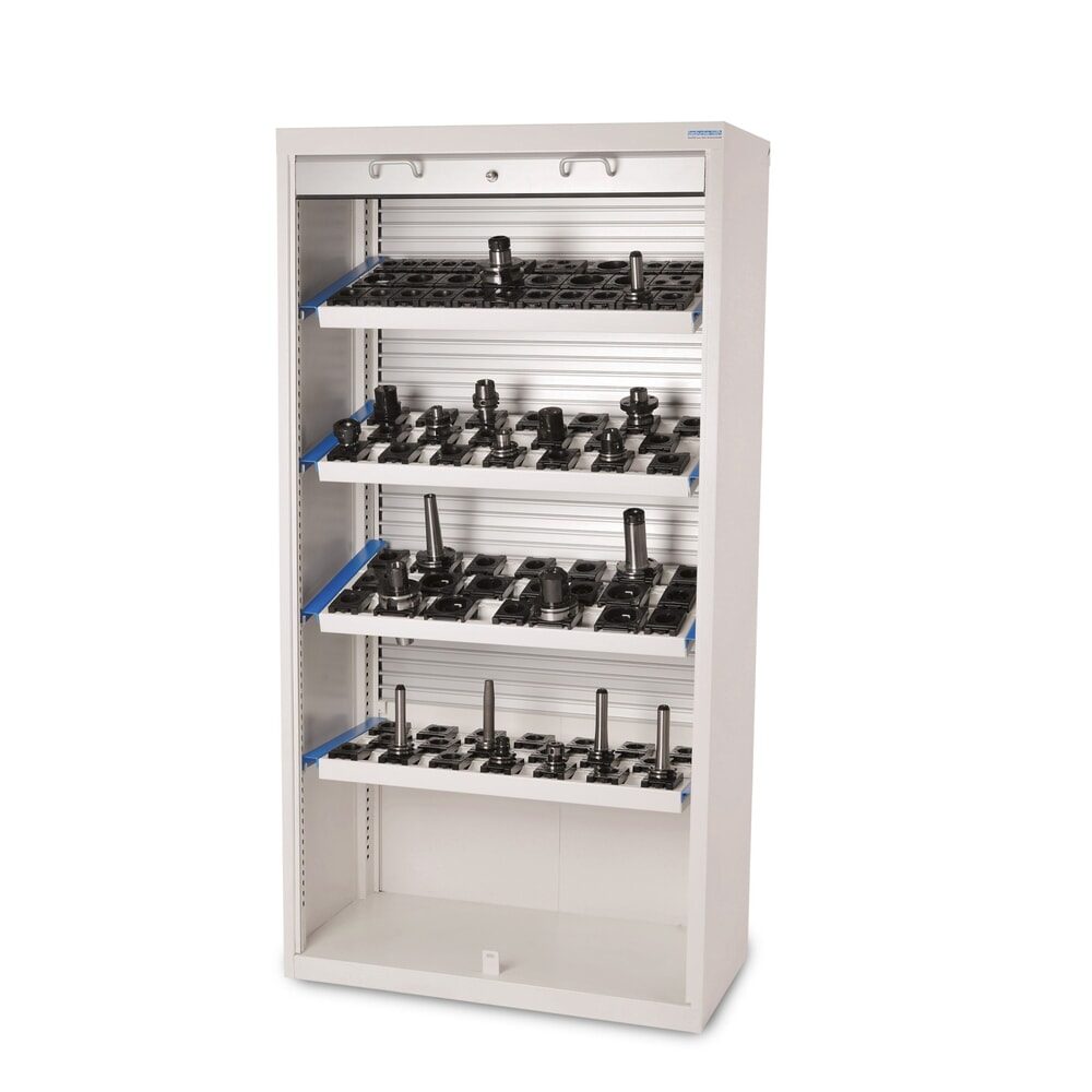 Bedrunka+Hirth Hochschrank für CNC-Werkzeuge mit Kunststoffrollladen, HxBxT 1.950 x 1.000 x 500 mm, Werkzeugeinsatz HSK A40 (52 Stück)