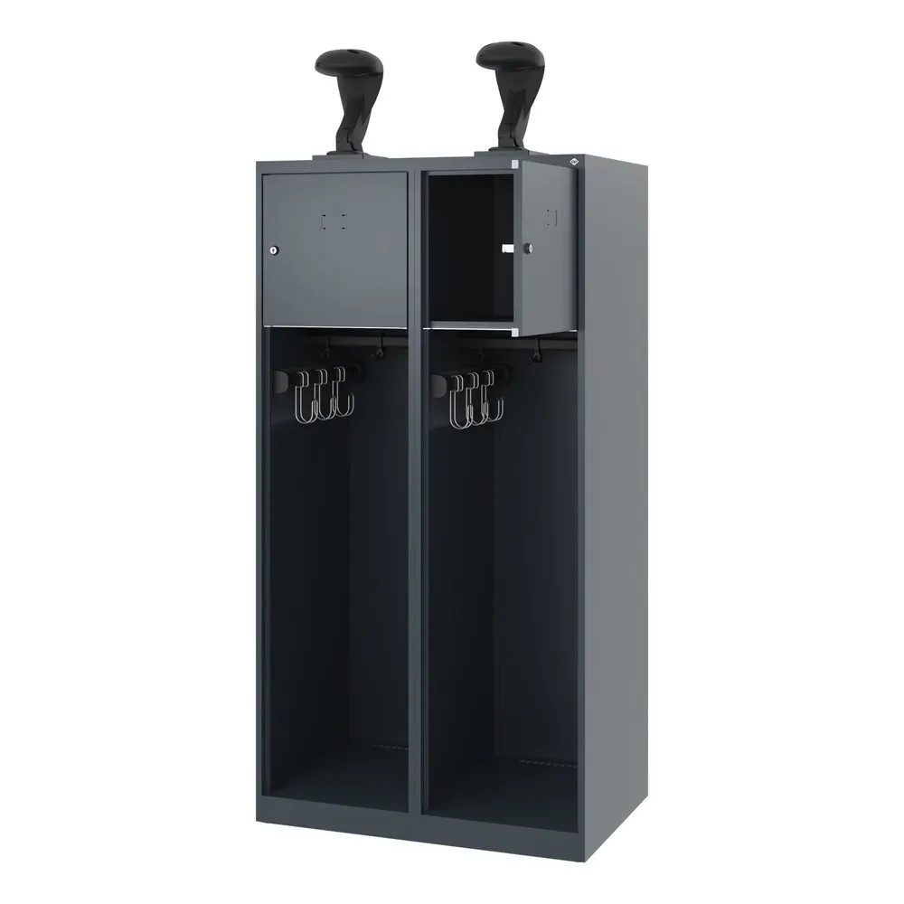 C+P Feuerwehrspind YOUNGSTER, Bodengleiter, 2 Abteile, HxBxT 1.530 x 800 x 500 mm, anthrazitgrau, mit Helmhalter