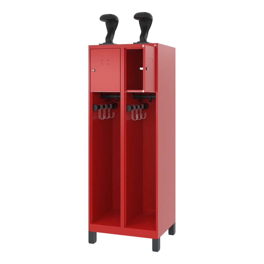 C+P Feuerwehrspind Evolo, Modell YOUNGSTER, 2 Abteile, H 1630 x B 600 x T 500 mm, Füsse, feuerrot RAL 3000