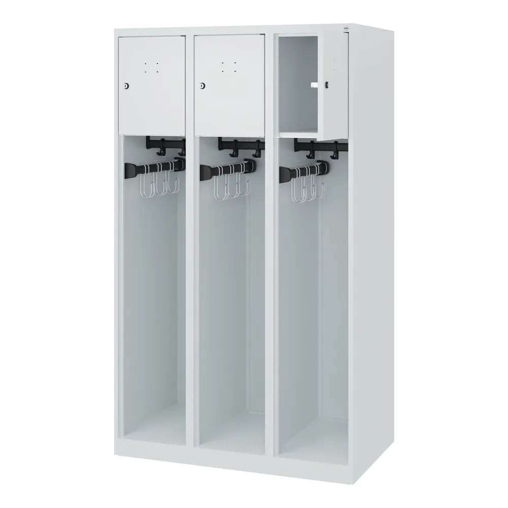 C+P Feuerwehrspind YOUNGSTER, Bodengleiter, 3 Abteile, HxBxT 1.530 x 900 x 500 mm, lichtgrau