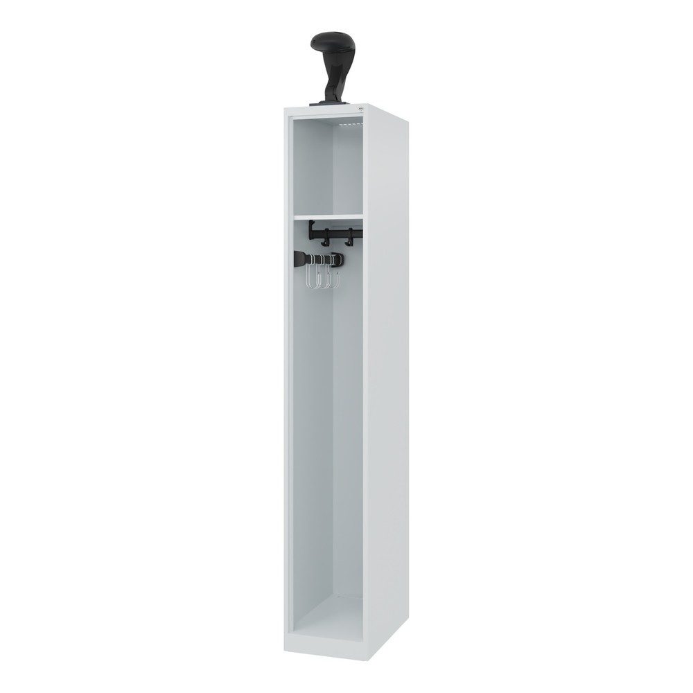 C+P Feuerwehrspind Evolo, Modell EXPERT, 1 Abteil, B 300 x T 500 x H 1850 mm, Bodengleiter, Helmhalter, lichtgrau RAL 7035