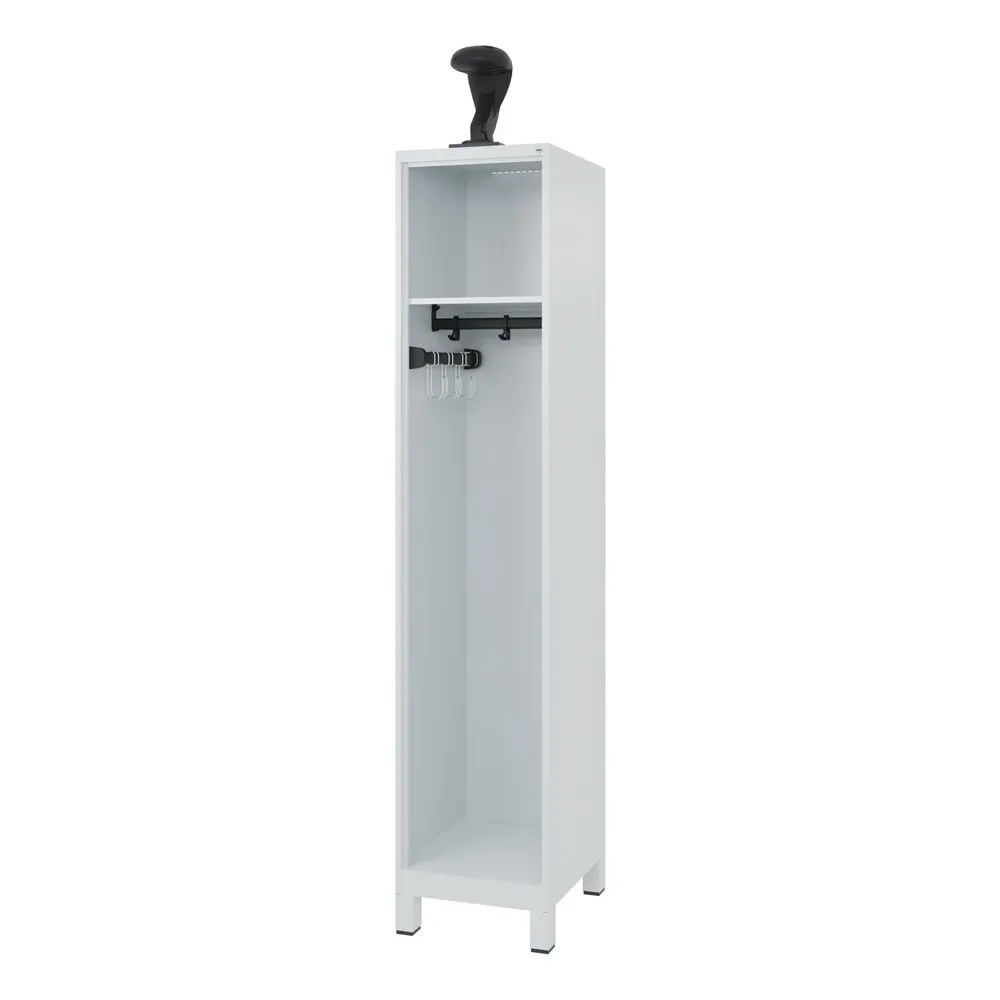 C+P Feuerwehrspind EXPERT, Füsse, 1 Abteil, HxBxT 1.850 x 400 x 500 mm, lichtgrau, mit Helmhalter