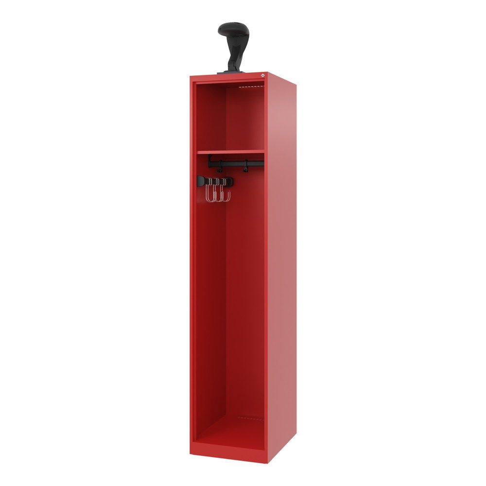 C+P Feuerwehrspind Evolo, Modell EXPERT, 1 Abteil, B 400 x T 500 x H 1850 mm, Bodengleiter, Helmhalter, feuerrot RAL 3000