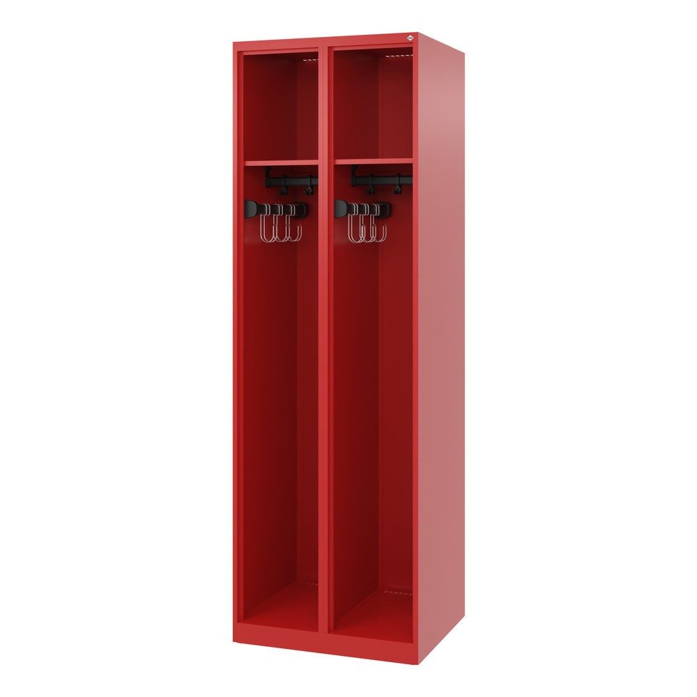 C+P Feuerwehrspind Evolo, Modell EXPERT, 2 Abteile, B 600 x T 500 x H 1850 mm, Bodengleiter, feuerrot RAL 3000