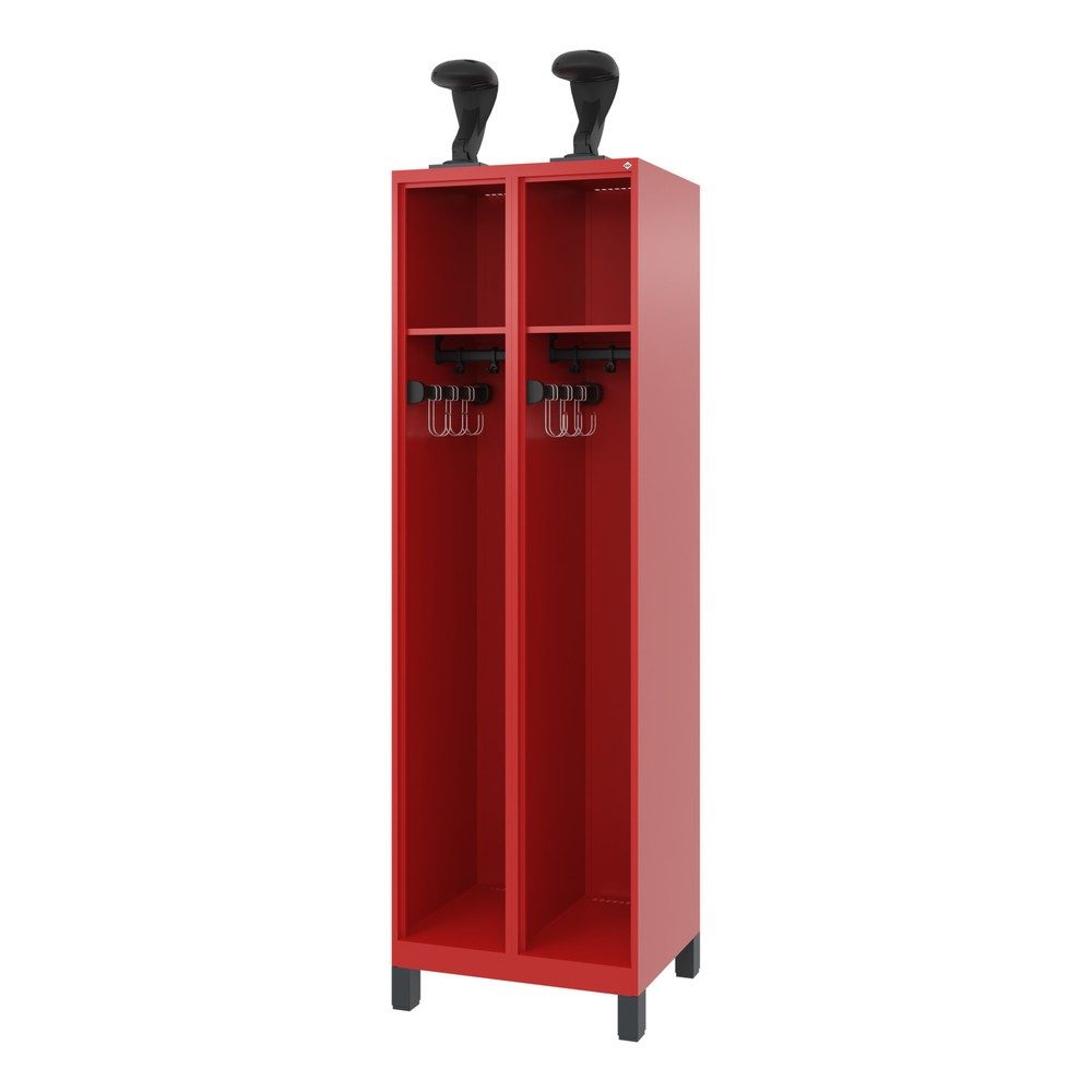 Feuerwehrspind C+P Evolo EXPERT, 2 Abteile, B 600 x T 500 x H 1850 mm, RAL 3000 Feuerrot/RAL 7021 Schwarzgrau