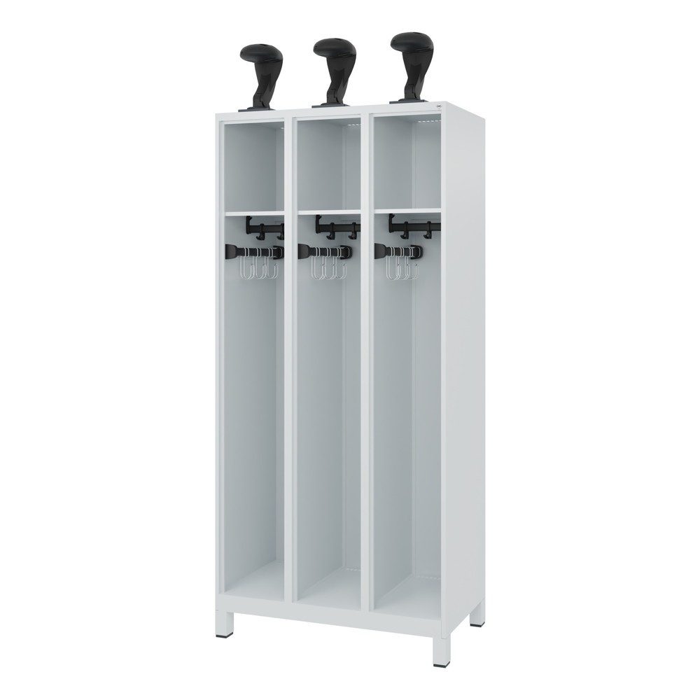 Feuerwehrspind C+P Evolo EXPERT, 3 Abteile, B 900 x T 500 x H 1850 mm, RAL 7035 Lichtgrau/RAL 7035 Lichtgrau