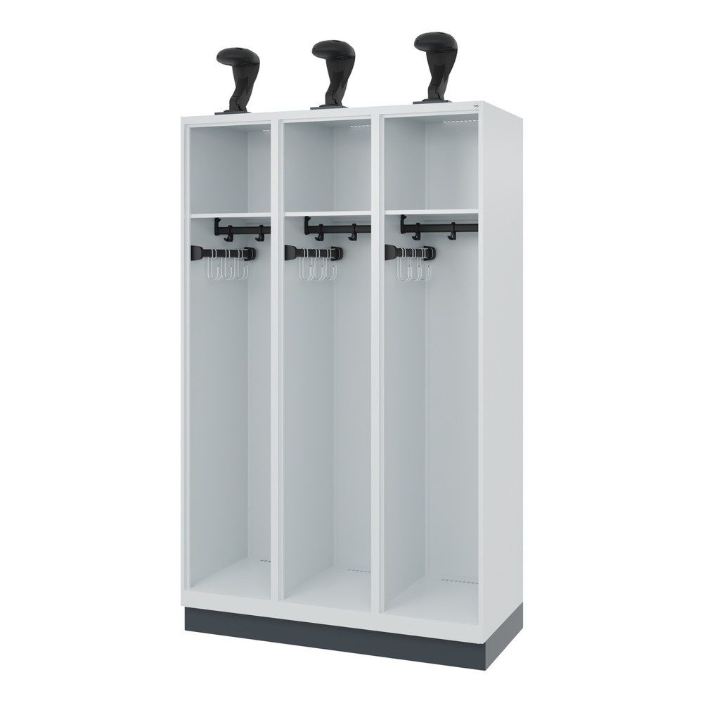 Feuerwehrspind C+P Evolo EXPERT, 3 Abteile, mit Sockel, B 1200 x T 500 x H 1950 mm, RAL 7035 Lichtgrau/RAL 7016 Anthrazitgrau
