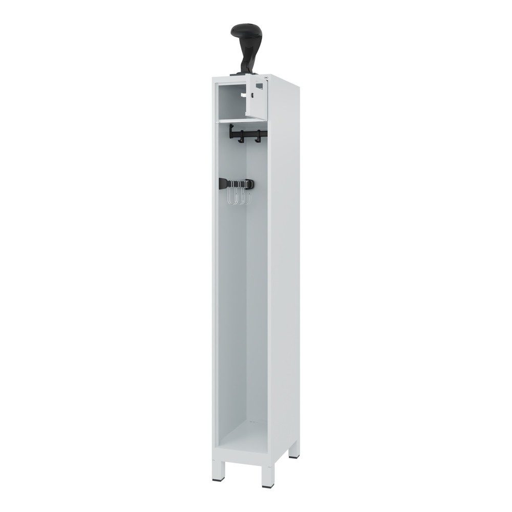 C+P Feuerwehrspind Evolo, Modell PRAKTUS, 1 Abteil, H 1950 x B 300 x T 500 mm, Füsse, lichtgrau RAL 7035
