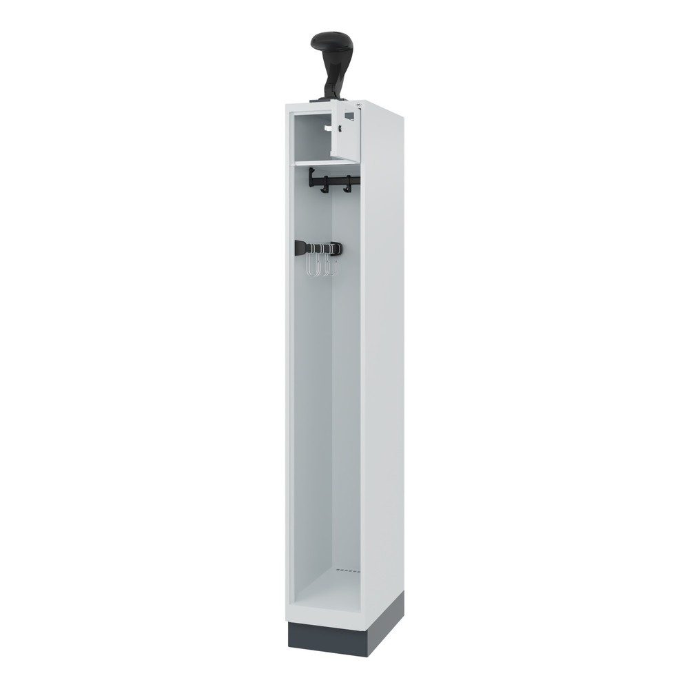 C+P Feuerwehrspind Evolo, Modell PRAKTUS, 1 Abteil, H 1950 x B 300 x T 500 mm, Sockel, lichtgrau RAL 7035