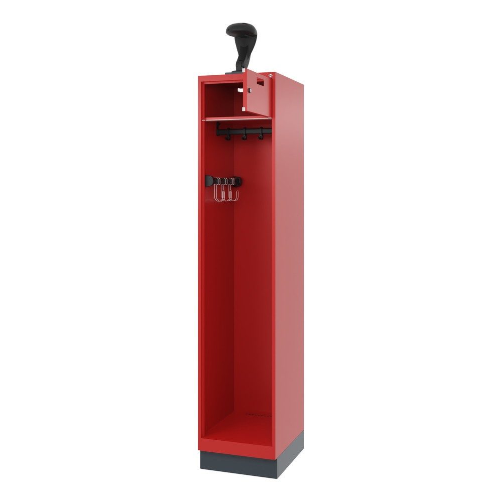 C+P Feuerwehrspind Evolo, Modell PRAKTUS, 1 Abteil, H 1950 x B 400 x T 500 mm, Sockel, feuerrot RAL 3000