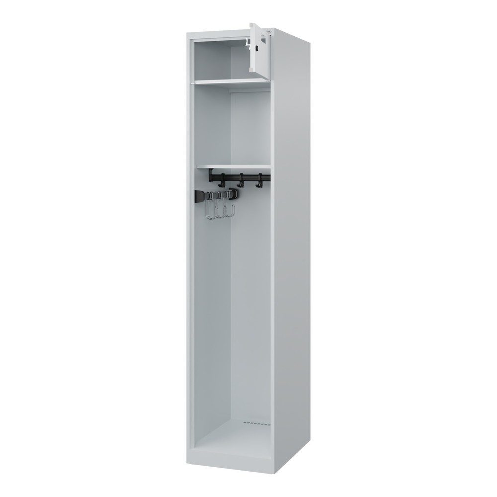 C+P Feuerwehrspind PRAKTUS, Bodengleiter, 1 Abteil, HxBxT 1.850 x 400 x 500 mm, lichtgrau, verkürzter Helmboden