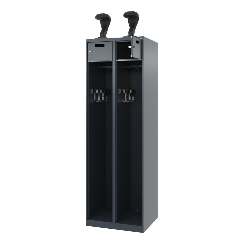C+P Feuerwehrspind PRAKTUS, Bodengleiter, 2 Abteile, HxBxT 1.850 x 600 x 500 mm, anthrazitgrau, mit Helmhalter
