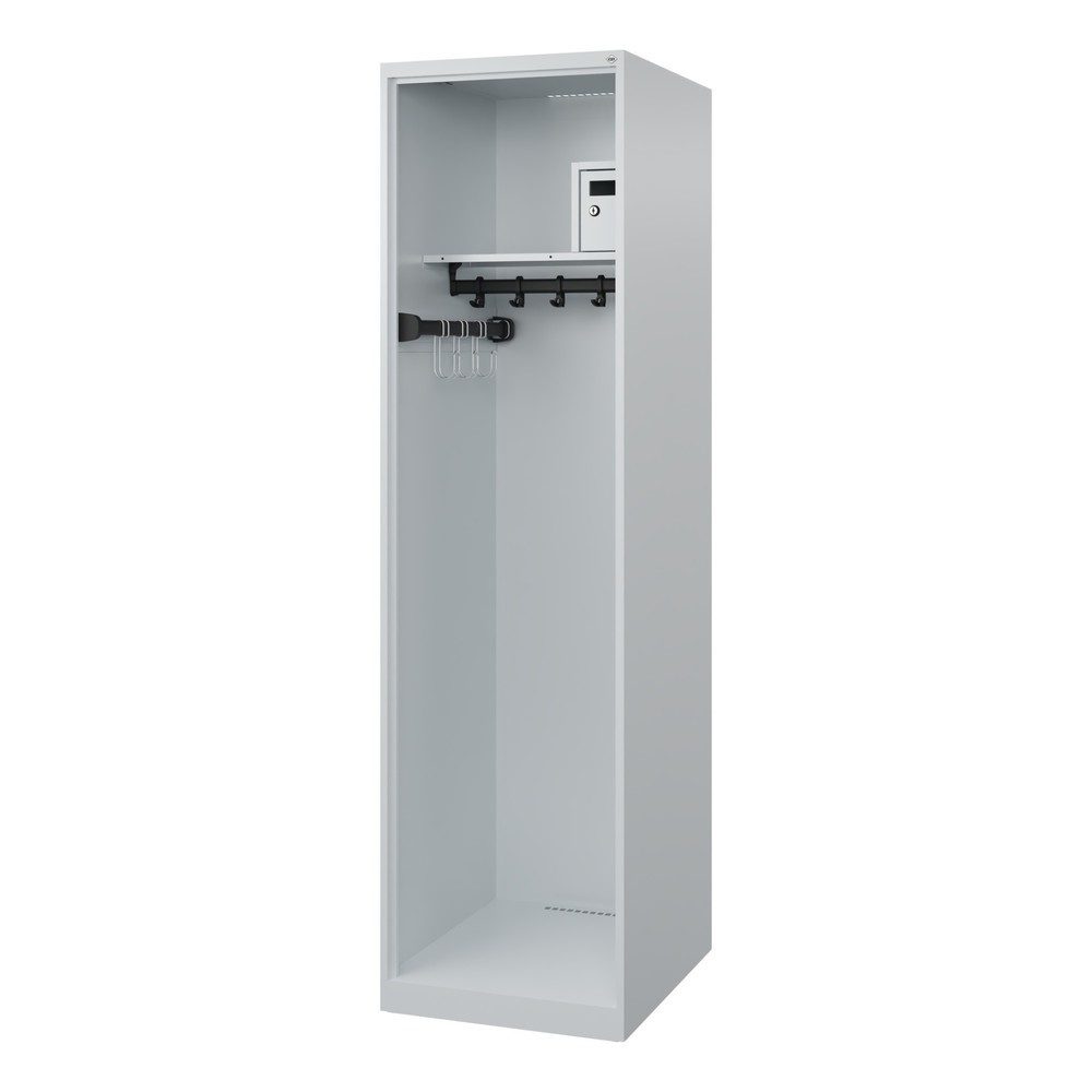 Feuerwehrspind C+P Evolo Flexo, 1 Abteil, ohne Helmhalter, Bodengleiter, B 500 x T 600 x H 1850 mm, RAL 7035 Lichtgrau