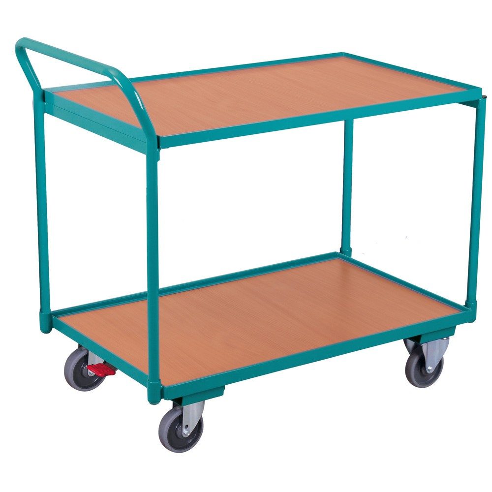 Tischwagen Ameise®, hochstehender Bügel, 2 Etagen à 1.000 x 600 mm, mit Zentralbremse