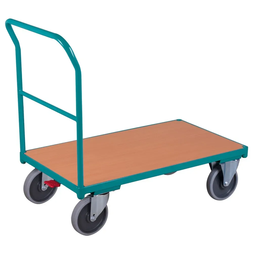 Plattformwagen Ameise®, mit Schiebebügel, Ladefläche BxT 500 x 880 mm, mit Zentralbremse