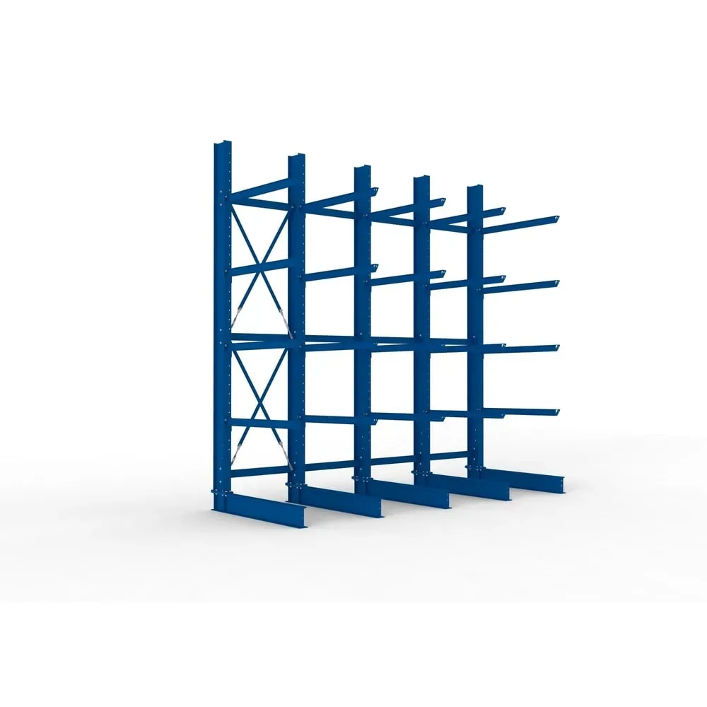 META Komplettpaket Schwerlast-Kragarmregal, einseitig, Tragkraft pro Arm 400 kg, HxBxT 4.000 x 4.100 x 1.605 mm, 5 Ständer
