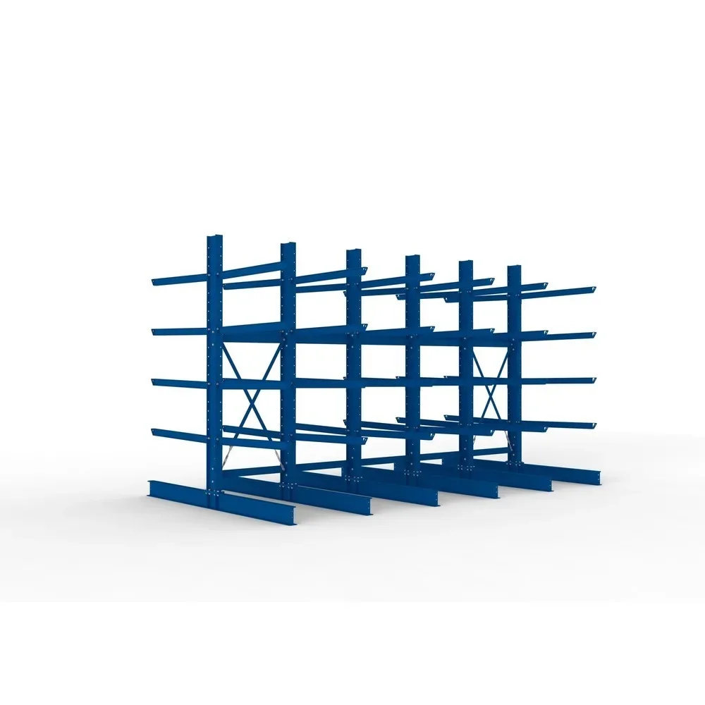 META Komplettpaket Schwerlast-Kragarmregal, doppelseitig, Tragkraft pro Arm 400 kg, HxBxT 3.000 x 5.090 x 2.900 mm, 6 Ständer