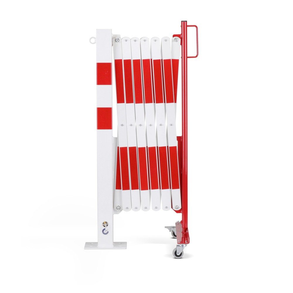 dancop Scherengitter, 1 Rollenfuss, 1 Absperrpfosten, Breite 4.000 mm, rot/weiss