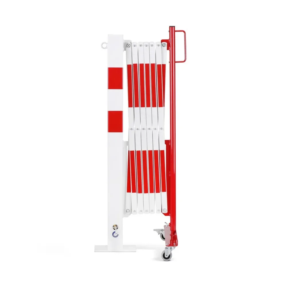 Sperrpfosten mit Scherengitter, Vierkantrohr 70 x 70 mm, zum Aufdübeln, rot / weiß, Länge max. 3600 mm CrashStop