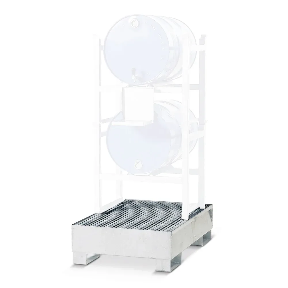 asecos® Regalboden-Auffangwanne aus Stahl, für Fassregale, unterfahrbar, HxBxT 325 x 1.340 x 850 mm