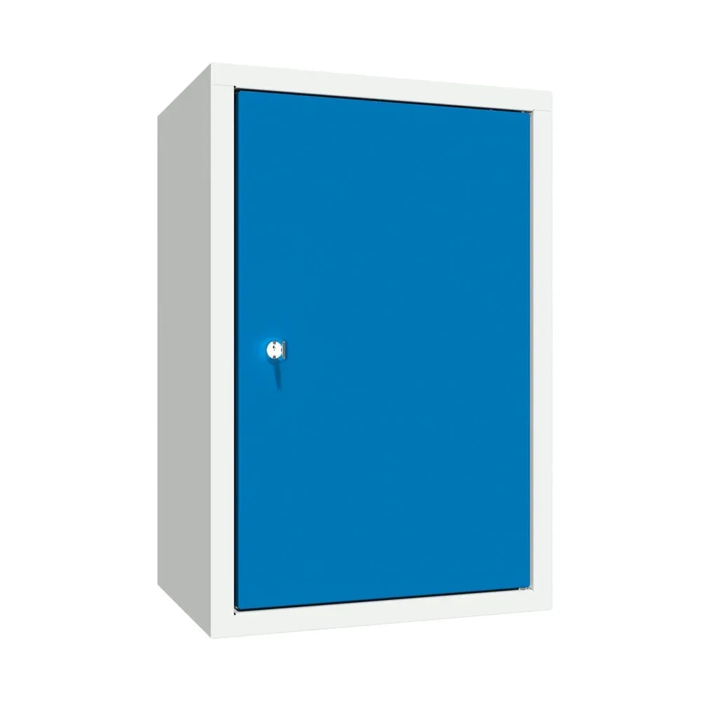 Hängeschrank, Höhe 600 mm, mit Vollblechtür/en, Breite 400 mm, gelochte Rückwand, grau / blau Pavoy
